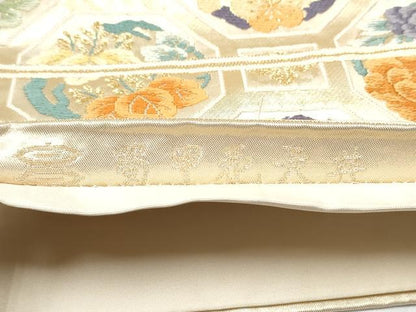 平和屋着物●西陣河村織物謹製・手織り　六通柄袋帯　唐織　蜀江花天井　金糸　正絹　逸品　CABE4467hy