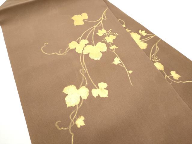 平和屋着物●塩瀬　九寸名古屋帯　作家物　刺繍　蔦の葉文　金彩　正絹　逸品　CABE4474hy