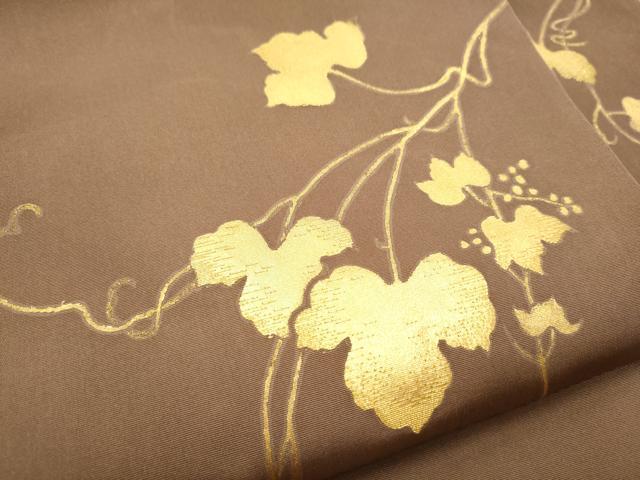平和屋着物●塩瀬　九寸名古屋帯　作家物　刺繍　蔦の葉文　金彩　正絹　逸品　CABE4474hy