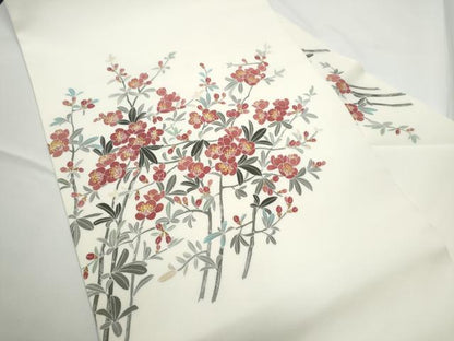 平和屋着物●塩瀬　九寸名古屋帯　作家物　枝花文　正絹　逸品　CABE4484hy