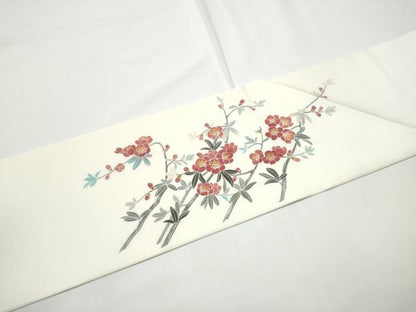平和屋着物●塩瀬　九寸名古屋帯　作家物　枝花文　正絹　逸品　CABE4484hy
