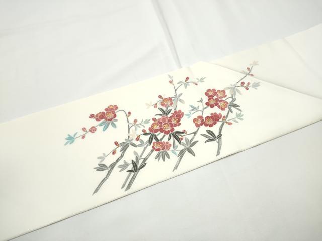 平和屋着物●塩瀬　九寸名古屋帯　作家物　枝花文　正絹　逸品　CABE4484hy