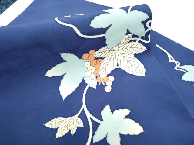 平和屋着物●塩瀬　九寸名古屋帯　葡萄蔦の葉文　金糸　正絹　逸品　CABE4489hy