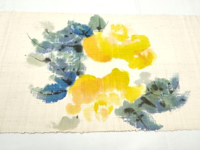 平和屋着物●八寸名古屋帯　紬地　ろうけつ染　枝花文　金彩　正絹　逸品　CABE4490hy