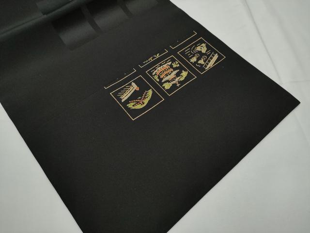 平和屋着物●九寸名古屋帯　兎　風景文　黒地　金糸　正絹　逸品　CABE4496hy