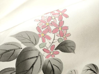 平和屋着物●塩瀬　九寸名古屋帯　作家物　手描き　休み鳥枝花文　正絹　逸品　CABE4511hy