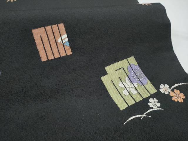 平和屋着物●九寸開き名古屋帯　唐織　源氏香花文　黒地　正絹　逸品　CABE4512hy