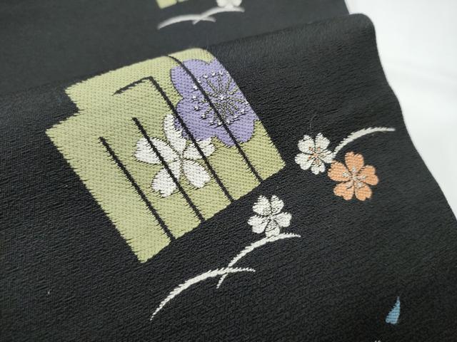 平和屋着物●九寸開き名古屋帯　唐織　源氏香花文　黒地　正絹　逸品　CABE4512hy