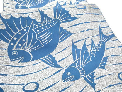 平和屋着物●八寸名古屋帯　魚　銀糸　正絹　逸品　CABE4518hy