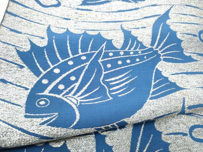 平和屋着物●八寸名古屋帯　魚　銀糸　正絹　逸品　CABE4518hy