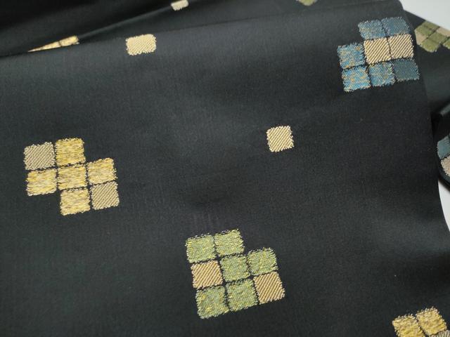 平和屋着物●西陣　岡文織物謹製　九寸名古屋帯　市松文様　黒地　金糸　証紙付き　正絹　逸品　CABE4525hy