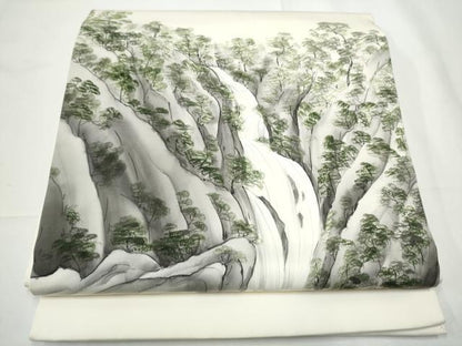 平和屋着物●塩瀬　九寸開き名古屋帯　作家物　手描き　樹林文　正絹　逸品　CABE4527hy