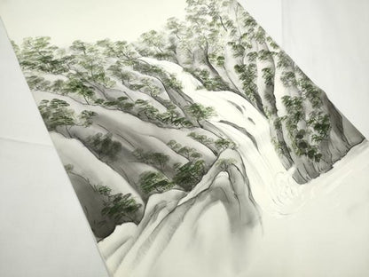 平和屋着物●塩瀬　九寸開き名古屋帯　作家物　手描き　樹林文　正絹　逸品　CABE4527hy