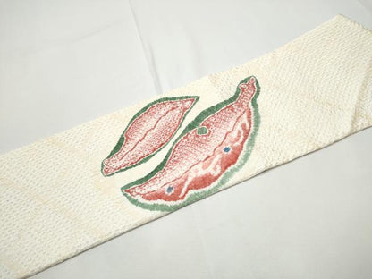 平和屋着物●名門　藤娘きぬたや・総絞り　九寸名古屋帯　舞葉文　正絹　逸品　CABE4530hy