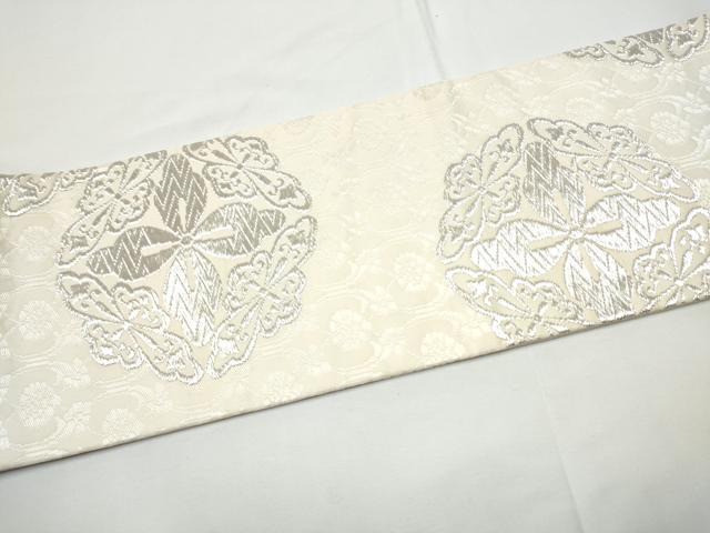 平和屋着物●九寸名古屋帯　唐織　花唐草文　銀糸　正絹　逸品　CABE4535hy