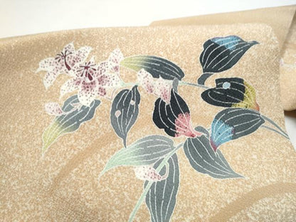 平和屋着物●九寸名古屋帯　友禅　枝花文　鬼しぼ縮緬　正絹　逸品　CABE4536hy