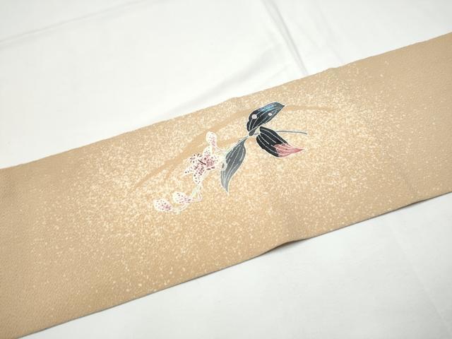 平和屋着物●九寸名古屋帯　友禅　枝花文　鬼しぼ縮緬　正絹　逸品　CABE4536hy