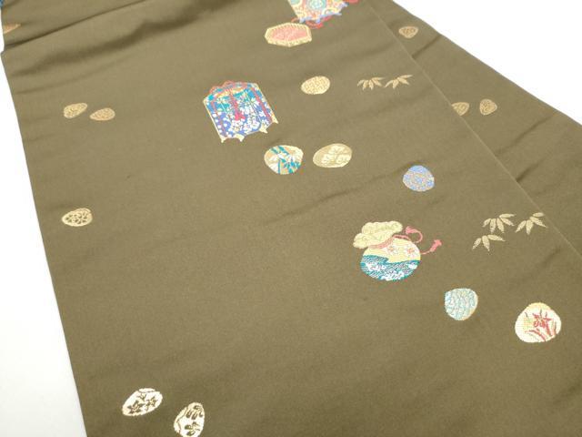 平和屋着物●九寸名古屋帯　唐織　貝桶草花文　金糸　正絹　逸品　CABE4539hy