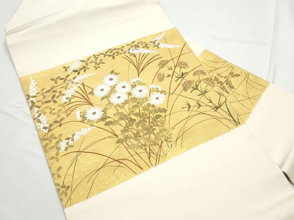 平和屋着物●東京手描友禅　安達雅一　塩瀬　九寸名古屋帯　菊　金彩　正絹　逸品　CABE4541hy
