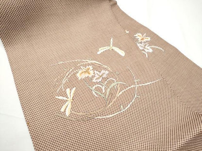 平和屋着物●九寸名古屋帯　総刺繍　トンボ　花丸文　金糸　正絹　逸品　CABE4545hy