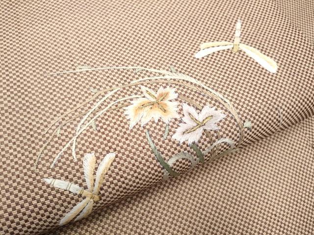 平和屋着物●九寸名古屋帯　総刺繍　トンボ　花丸文　金糸　正絹　逸品　CABE4545hy