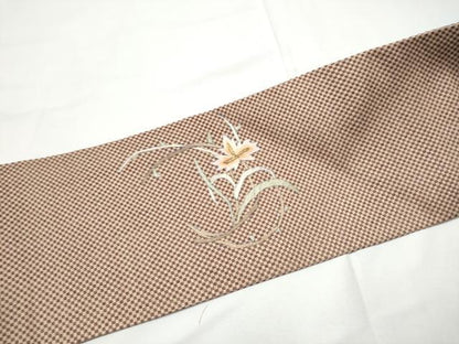 平和屋着物●九寸名古屋帯　総刺繍　トンボ　花丸文　金糸　正絹　逸品　CABE4545hy