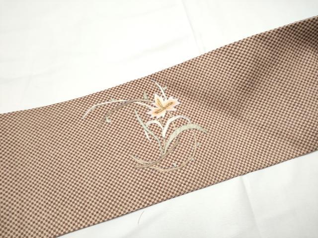 平和屋着物●九寸名古屋帯　総刺繍　トンボ　花丸文　金糸　正絹　逸品　CABE4545hy