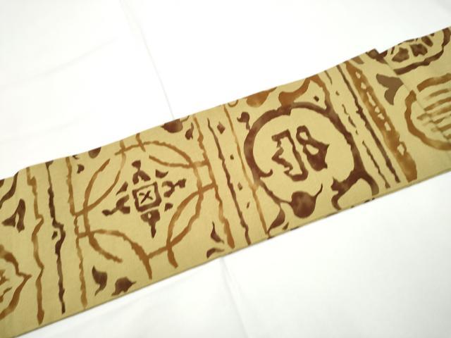 平和屋着物●九寸名古屋帯　ろうけつ染　吉祥花文　正絹　逸品　CABE4546hy