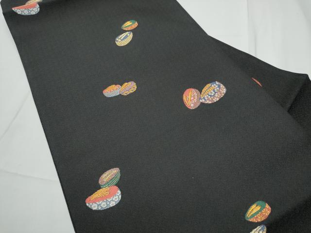 平和屋着物●九寸名古屋帯　唐織　京こばな　黒地　金糸　正絹　逸品　CABE4547hy