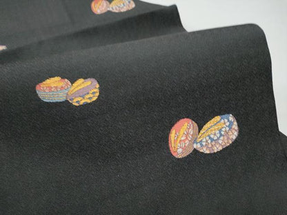 平和屋着物●九寸名古屋帯　唐織　京こばな　黒地　金糸　正絹　逸品　CABE4547hy