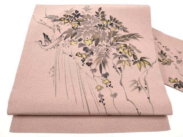 平和屋着物●京友禅作家　山科春宣　九寸名古屋帯　手描き　飛鶴蔦の葉文　金彩　鬼しぼ縮緬　正絹　逸品　CABE4548hy
