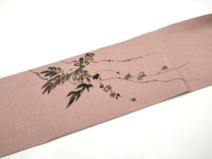 平和屋着物●京友禅作家　山科春宣　九寸名古屋帯　手描き　飛鶴蔦の葉文　金彩　鬼しぼ縮緬　正絹　逸品　CABE4548hy