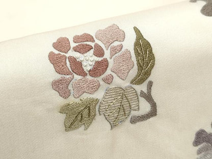 平和屋着物●中国三大刺繍　相良刺繍　総刺繍　九寸名古屋帯　枝花文　正絹　逸品　CABE4550hy
