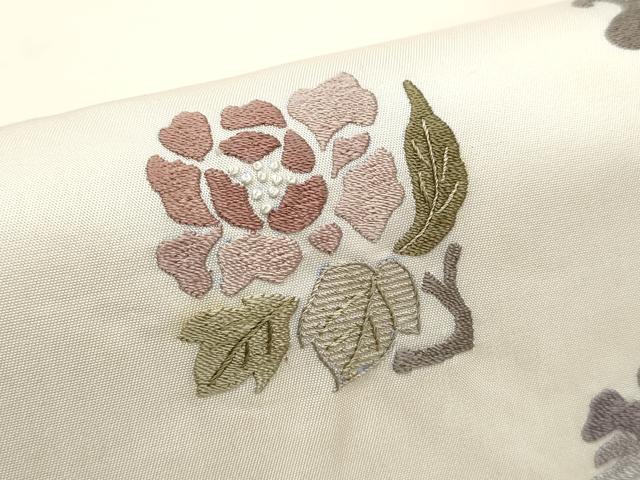 平和屋着物●中国三大刺繍　相良刺繍　総刺繍　九寸名古屋帯　枝花文　正絹　逸品　CABE4550hy