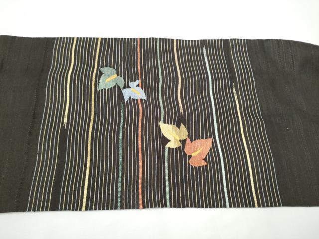 平和屋着物●八寸名古屋帯　すくい織　横段舞葉文　金糸　正絹　逸品　CABE4551hy
