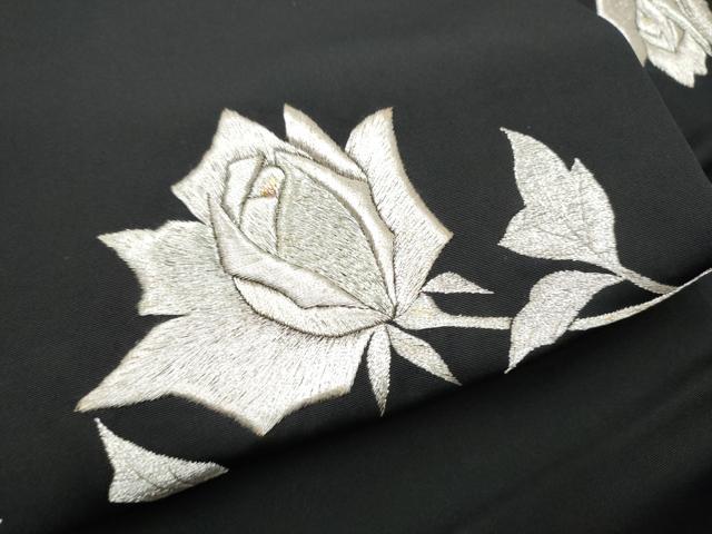 平和屋着物●塩瀬　九寸名古屋帯　総刺繍　枝花文　黒地　金銀糸　正絹　逸品　CABE4552hy