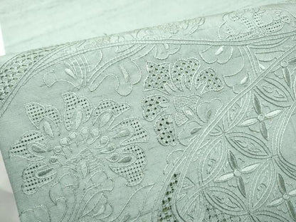 平和屋着物●中国三大刺繍　スワトウ相良刺繍　総刺繍　九寸開き名古屋帯　紬地　流水更紗花文　色無地　湊鼠色　正絹　逸品　CABE4553hy