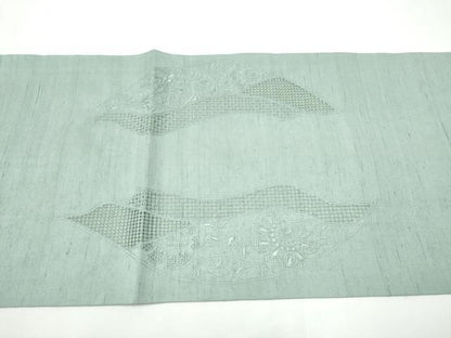平和屋着物●中国三大刺繍　スワトウ相良刺繍　総刺繍　九寸開き名古屋帯　紬地　流水更紗花文　色無地　湊鼠色　正絹　逸品　CABE4553hy