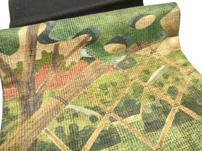平和屋着物●六通柄袋帯　作家物　紬地　刺繍　籬樹林文　金彩　正絹　逸品　CABE4562hy
