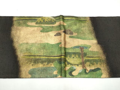 平和屋着物●六通柄袋帯　作家物　紬地　刺繍　籬樹林文　金彩　正絹　逸品　CABE4562hy