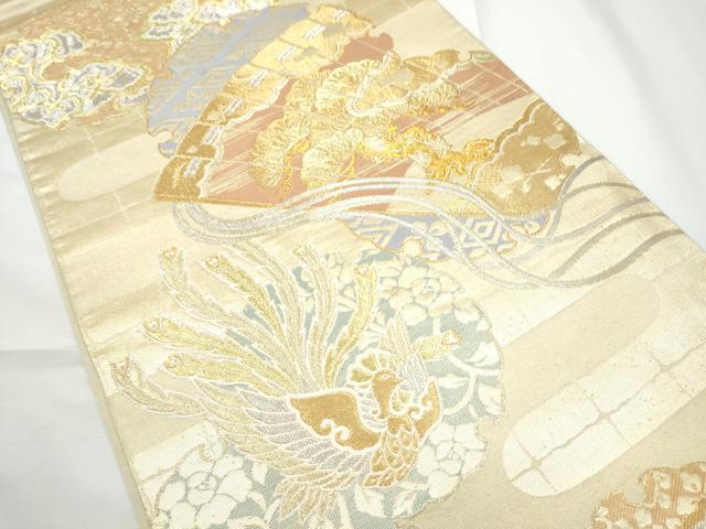 平和屋着物●西陣　川島織物　六通柄　本袋帯　桧扇鳳凰花唐草文　金銀糸　正絹　逸品　CABE4571hy