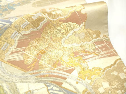 平和屋着物●西陣　川島織物　六通柄　本袋帯　桧扇鳳凰花唐草文　金銀糸　正絹　逸品　CABE4571hy