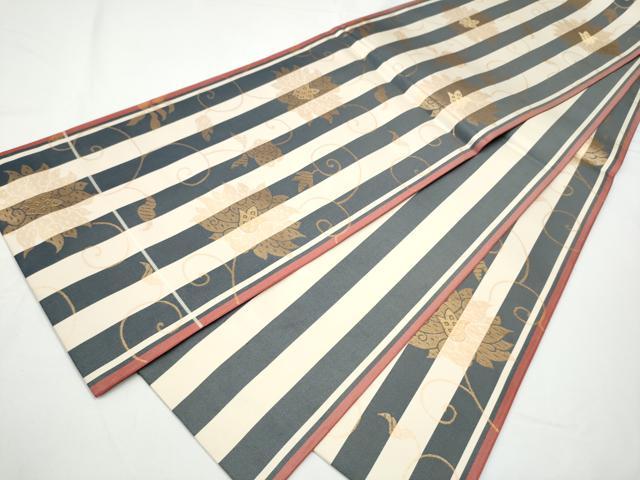 平和屋着物●全通柄　本袋帯　紫紅藍　更紗花唐草文　金糸　正絹　逸品　CABE4593hy