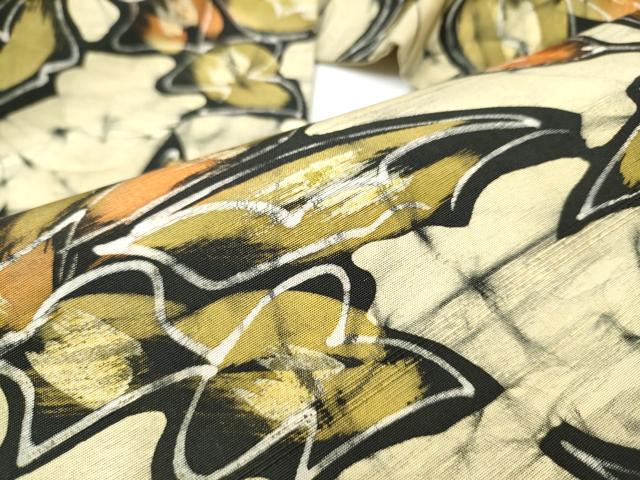 平和屋着物●塩瀬　全通柄　九寸名古屋帯　手描き　草花文　黒地　正絹　逸品　CABE4595hy