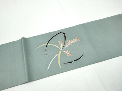 平和屋着物●塩瀬　九寸名古屋帯　刺繍　舞葉文　金彩　正絹　逸品　CABE4597hy