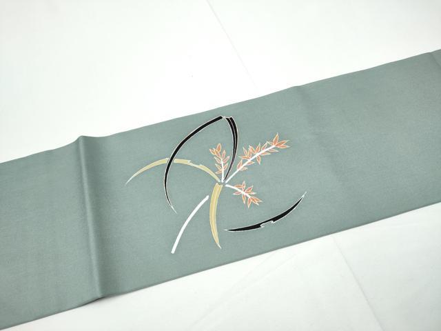 平和屋着物●塩瀬　九寸名古屋帯　刺繍　舞葉文　金彩　正絹　逸品　CABE4597hy