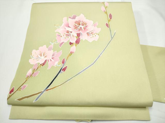 平和屋着物●京友禅作家　池内路一　塩瀬　九寸名古屋帯　枝花文　金彩　正絹　逸品　CABE4598hy