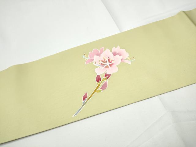 平和屋着物●京友禅作家　池内路一　塩瀬　九寸名古屋帯　枝花文　金彩　正絹　逸品　CABE4598hy