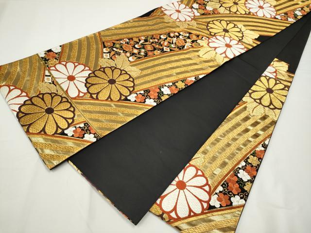 平和屋着物●西陣　河合美術織物謹製　六通柄袋帯　唐織　宝尽くし花文　黒地　金糸　正絹　逸品　CABE4603hy