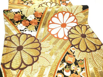 平和屋着物●西陣　河合美術織物謹製　六通柄袋帯　唐織　宝尽くし花文　黒地　金糸　正絹　逸品　CABE4603hy